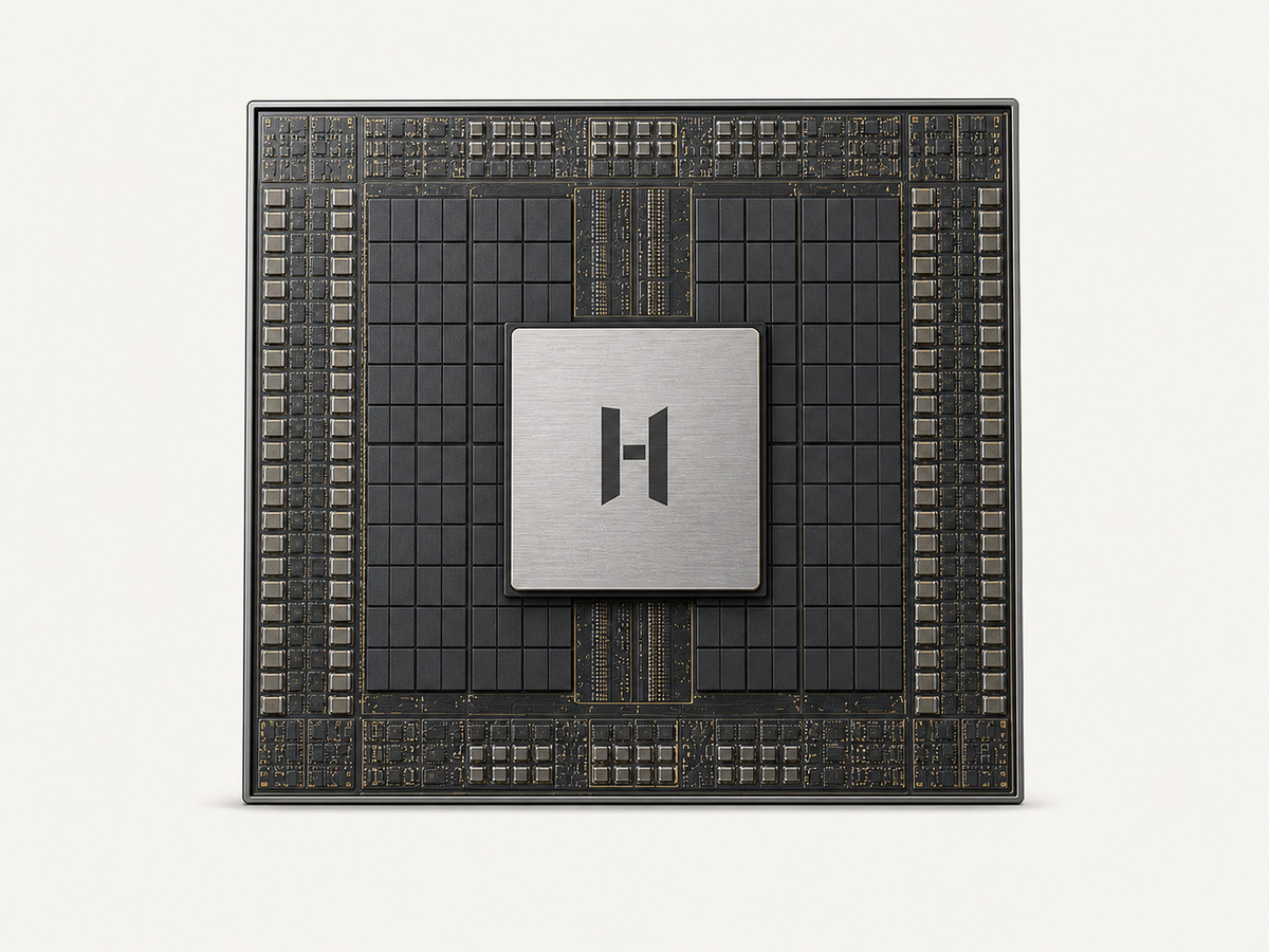 HELIOS HCX D1 数据中心 AI 裸芯片概念图